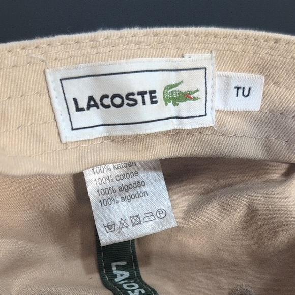 Lacoste Beige Cotton Baseball Cap Large Crocodile Logo Adjustable Strapback Hat - Picture 3 of 5